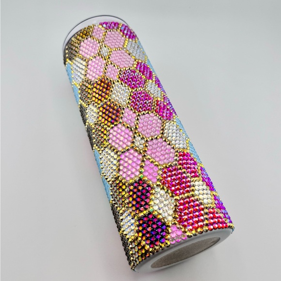 Handmade 20oz rhinestone tumbler - Flower Garden pattern